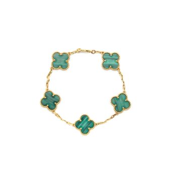 Van Cleef&Arpels Vintage Alhambra Bracelet, 5 Motifs 18K Yellow Gold/Malachite