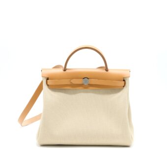Hermes Herbag Zip 31 Leather/Canvas Beton/Naturel Sable SHW Stamp U