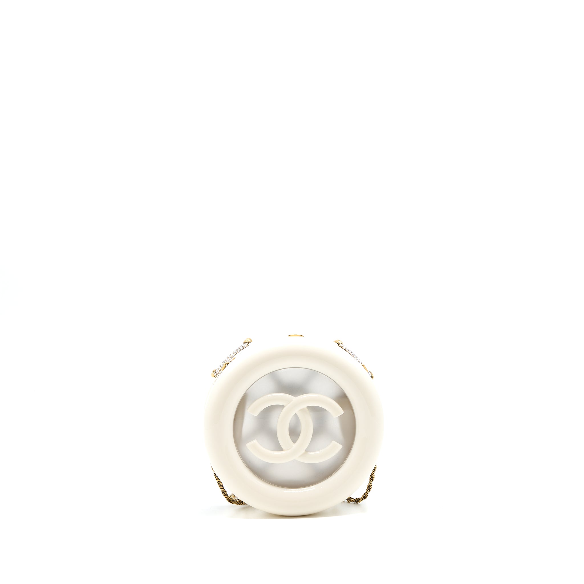 Chanel Runway White Crystal Round Evening Clutch Shoulder Bag Box GHW - Image 2