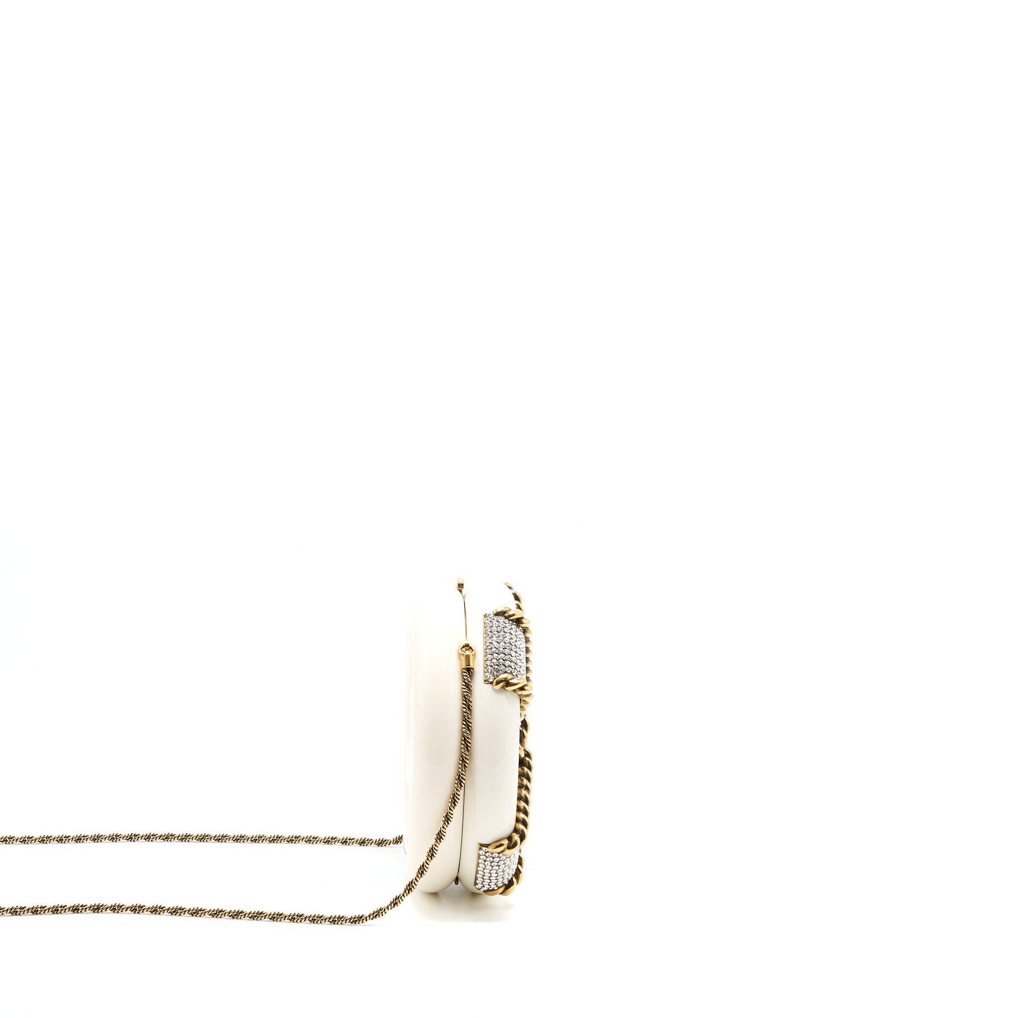 Chanel Runway White Crystal Round Evening Clutch Shoulder Bag Box GHW - Image 3