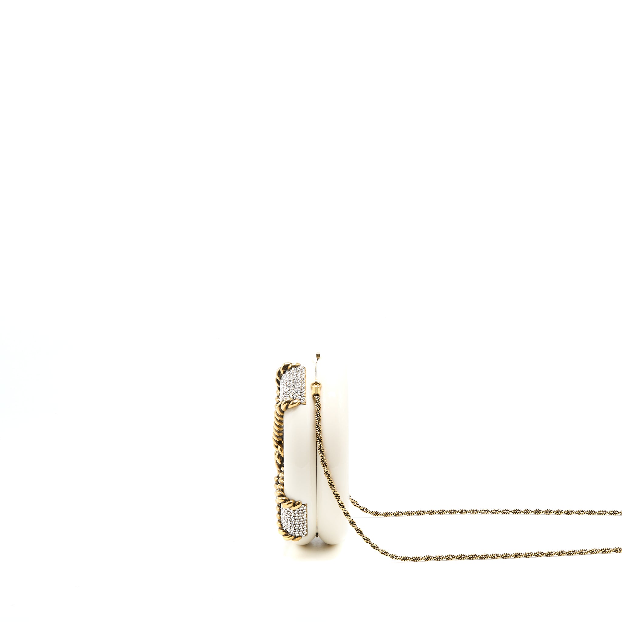 Chanel Runway White Crystal Round Evening Clutch Shoulder Bag Box GHW - Image 4