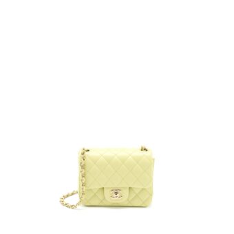 Chanel 23C Mini Square Flap Bag Lambskin Light Green LGHW (Microchip)