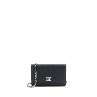 Chanel Giant CC Logo Wallet On Chain Caviar Black LGHW (Microchip)