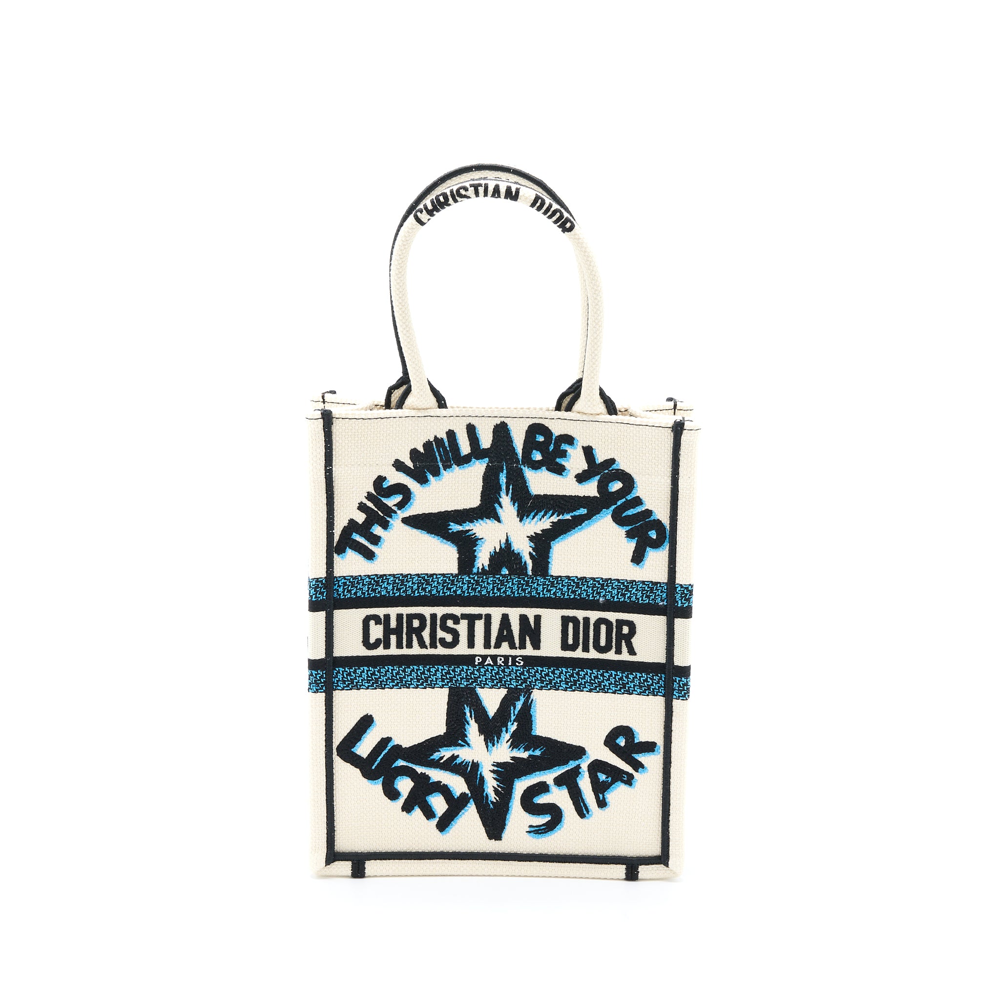 Dior Vertical Book Tote Lucky Star Embroidery White/Multicolour