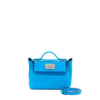 Hermes mini 24/24 2424-21 Bag Evercolor/Swift 0F Blue Frida SHW Stamp Z