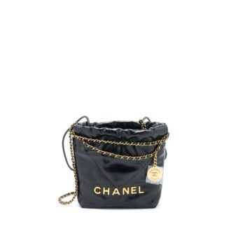 Chanel Mini 22 Bag Shiny Calfskin Black Brushed GHW (Microchip)