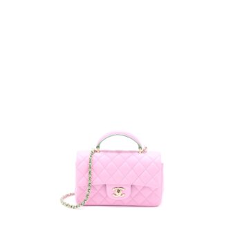 Chanel Top Handle Mini Rectangular Lambskin Pink/Light Green LGHW (Microchip)