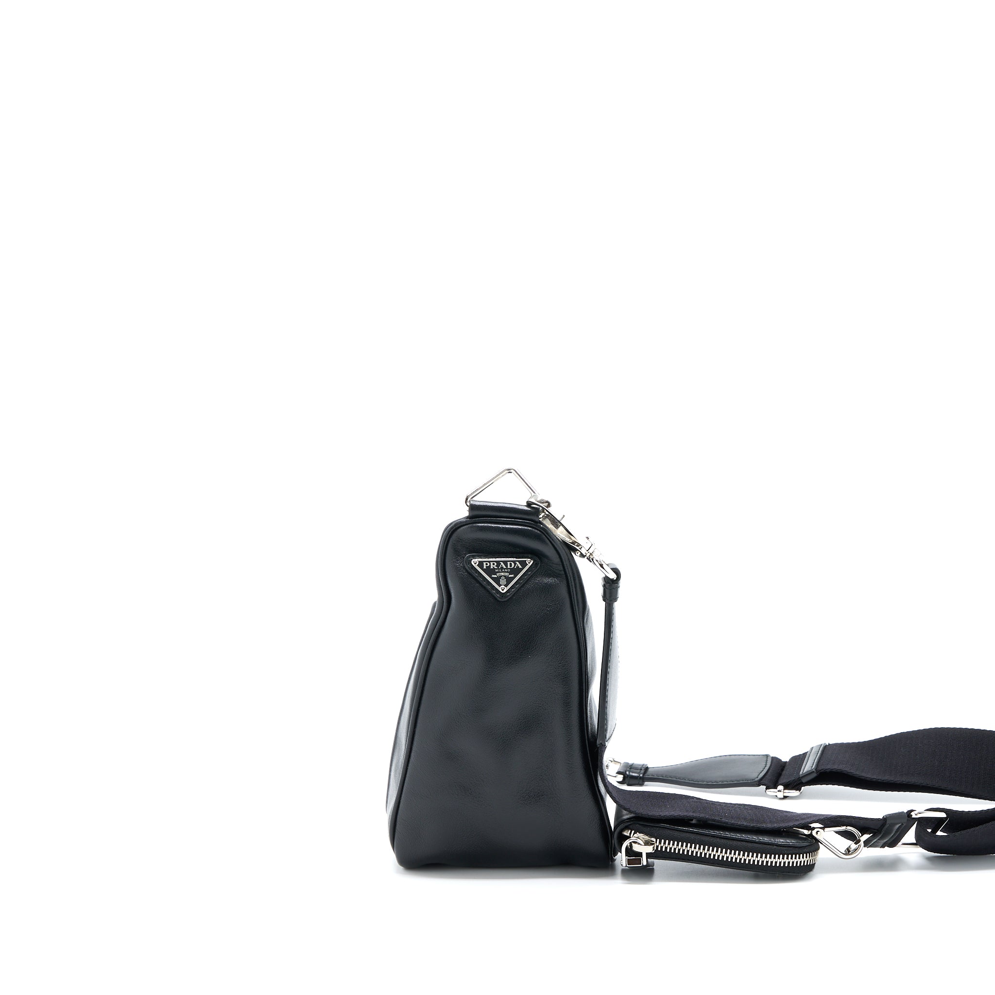 Prada Triangle Leather Shoulder Bag Black SHW - Image 3