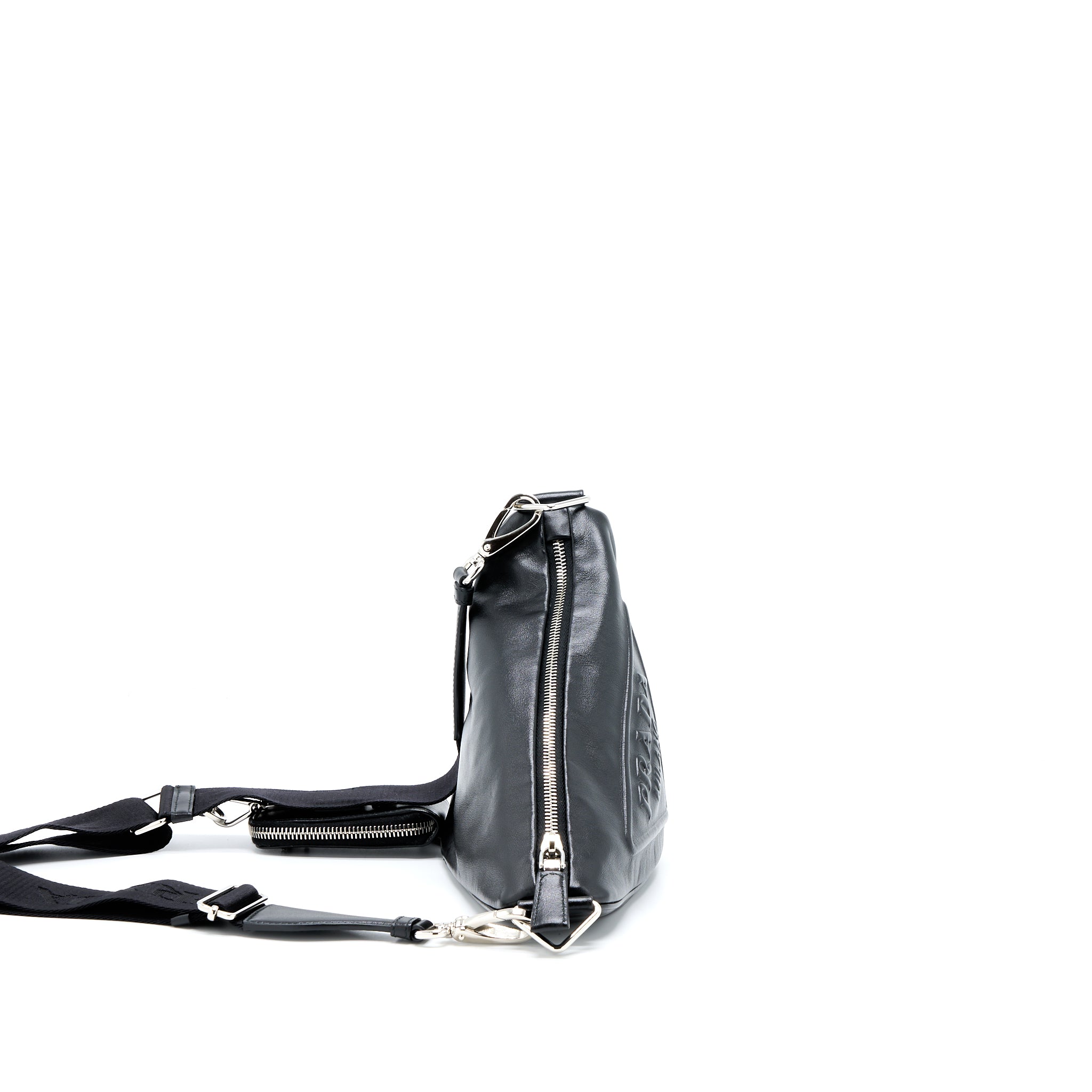 Prada Triangle Leather Shoulder Bag Black SHW - Image 4