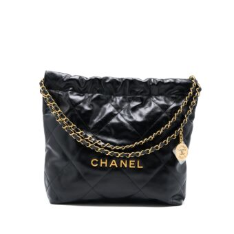 Chanel Small 22 Bag Gold Letter Shiny Calfskin Black GHW (Microchip)
