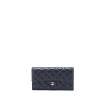 Chanel Classic Flap Long Wallet Caviar Dark Blue LGHW