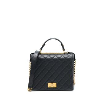 Chanel Rita Top Handle Flap Bag Grained Goatskin Black Brushed GHW