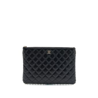 Chanel O-Case Pouch Pearl/Aged Calfskin Black LGHW