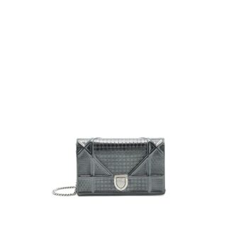 CHRISTIAN DIOR DIORAMA WALLET ON CHAIN METALLIC BLACK SHW