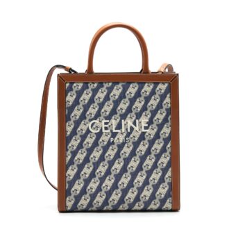 CELINE SMALL VERTICAL CABAS CELINE IN MAILLON TRIOMPHE JACQUARD AND CALFSKIN NAVY / TAN