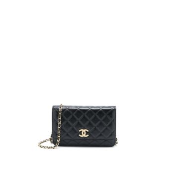 Chanel 22B Detail CC Logo Wallet On Chain Caviar Black LGHW (Microchip)