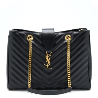 Saint Laurent/YSL Chevron Tote Bag Black GHW
