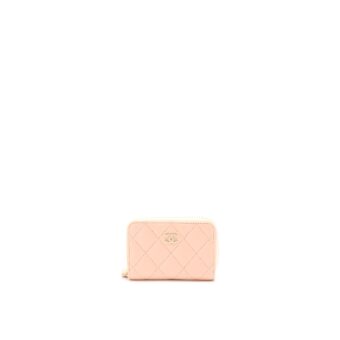 Chanel Zip Card Holder Lambskin Light Pink LGHW