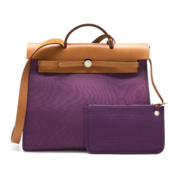 Hermes Herbag 39 Zip Bag Hunter/Canvas Purple SHW Stamp Square P