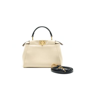 FENDI PEEKABOO MINI HANDLE BAG LAMBSKIN IN CAMELIA/BLACK