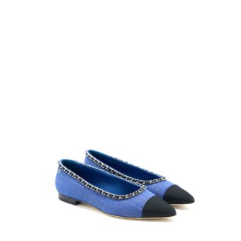 Chanel Size 39 Flat Shoes Denim Blue/Black SHW