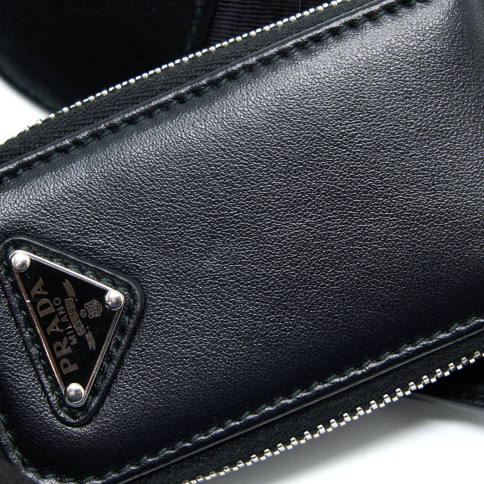 Prada Triangle Leather Shoulder Bag Black SHW - Image 8
