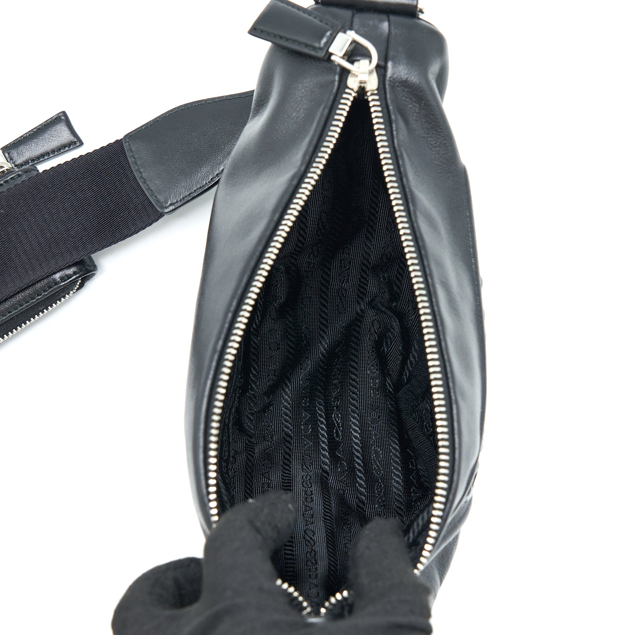 Prada Triangle Leather Shoulder Bag Black SHW - Image 5