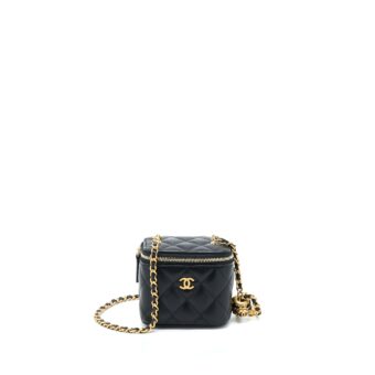 Chanel 22A Pearl Crush Mini Vanity With Chain Lambskin Black GHW