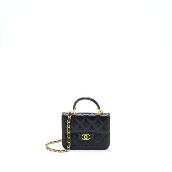 Chanel Top Handle Mini Flap Card Holder Lambskin Black GHW