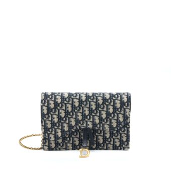 Dior Saddle Pouch With Chain Blue Dior Oblique Jacquard GHW