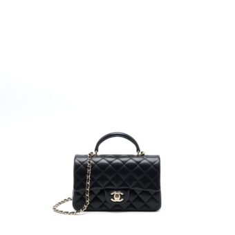 Chanel Top Handle Mini Rectangular Lambskin Black LGHW (Microchip)