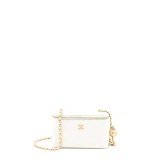 Chanel Pearl Crush Long Vanity Case Lambskin White Brushed GHW