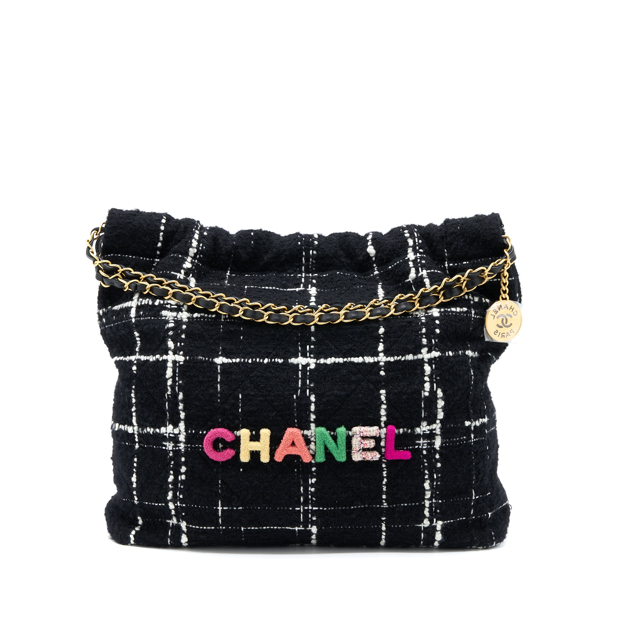 Chanel Medium 22 Bag Tweed Multicolour GHW(Microchip)