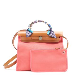 Hermes Herbag 31 Zip Bag Rose Azalee SHW Stamp X With An Extra Hermes Silk Twilly