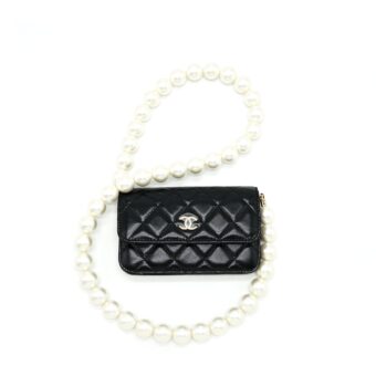 Chanel Giant Pearl Clutch with Chain Calfskin Black LGHW