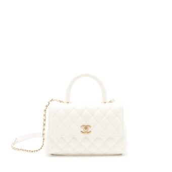 Chanel Small Coco Handle Caviar White LGHW (Microchip)
