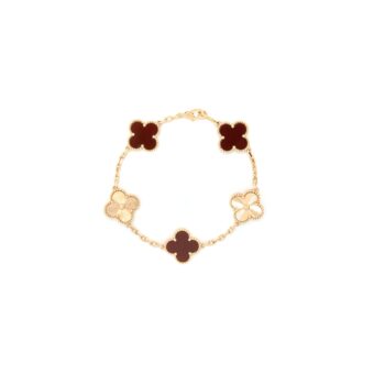 Van Cleef & Arpels Vintage Alhambra 5 Motifs Guilloche Bracelet Carnelian Rose Gold