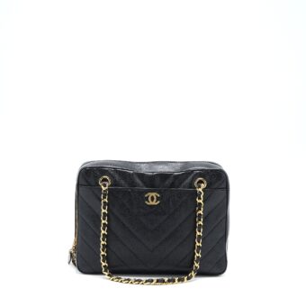 Chanel Vintage Camera Chevron Tote Bag Caviar Black GHW