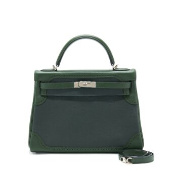 Hermes Kelly 32 Ghillies Clemence Vert Fonce/Vert Anglais SHW Stamp T