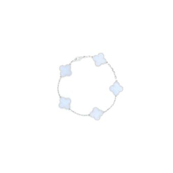 Van Cleef&Arpels Vintage Alhambra Bracelet, 5 Motifs 18K White Gold, Chalcedony