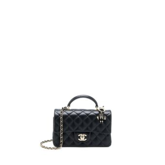 Chanel 22P lion charm Top Handle Mini Rectangular flap bag Lambskin Black LGHW (Microchip)