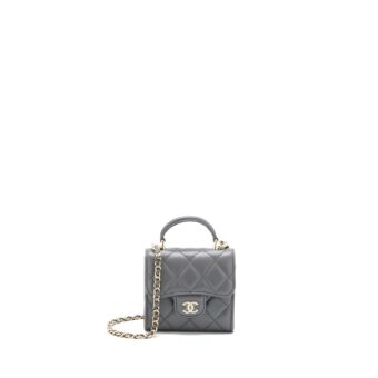 Chanel Mini Top Handle Flap Bag Lambskin Dark Grey LGHW