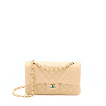 Chanel Medium Classic Flap Bag Lambskin Beige LGHW (Microchip)