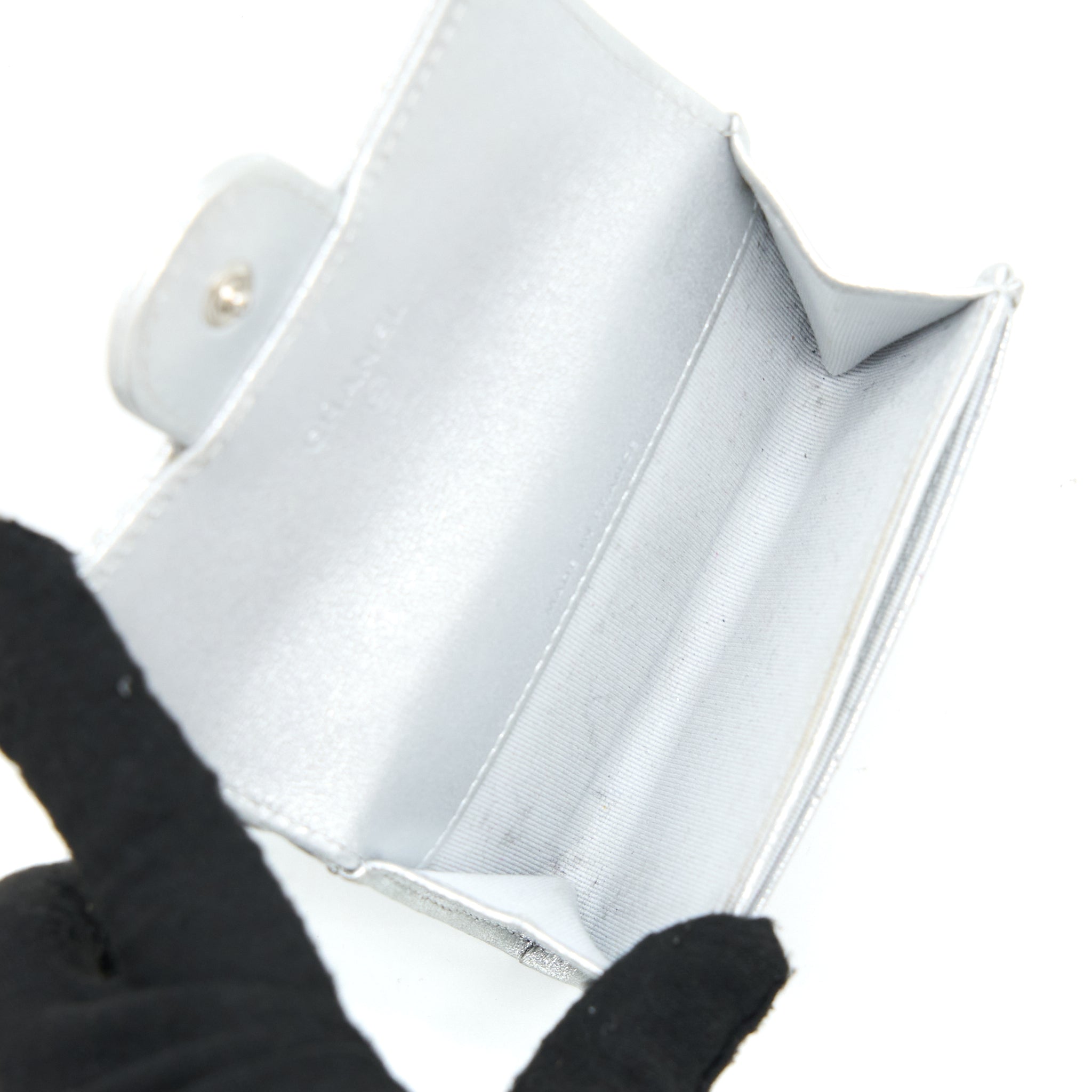 Chanel Quilted Classic Flap Card Holder Lambskin Silver SHW - Image 3