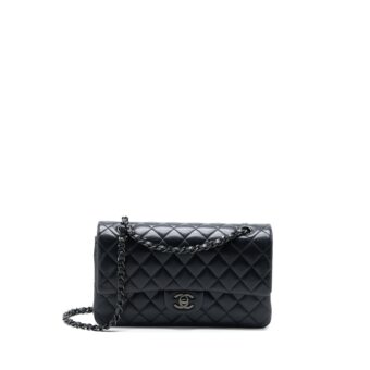 Chanel Medium Classic Double Flap Bag Lambskin So Black with Black Hardware (Microchip)