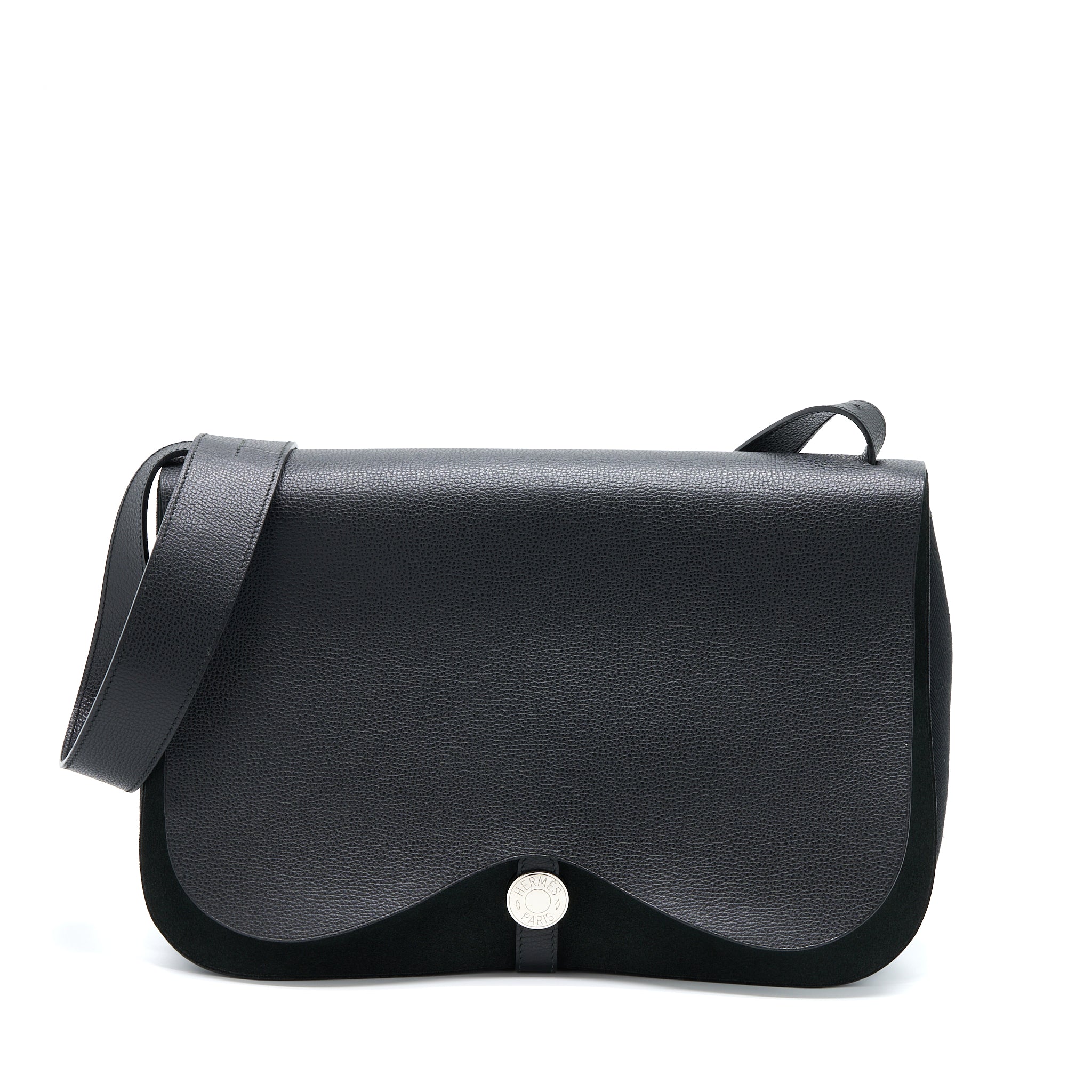 Hermes Colorado GM Bag Vache Liegee Leather / Canvas Black SHW Stamp Square J