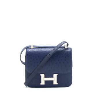 Hermes Constance 24 Ostrich Bleu Iris SHW Stamp C