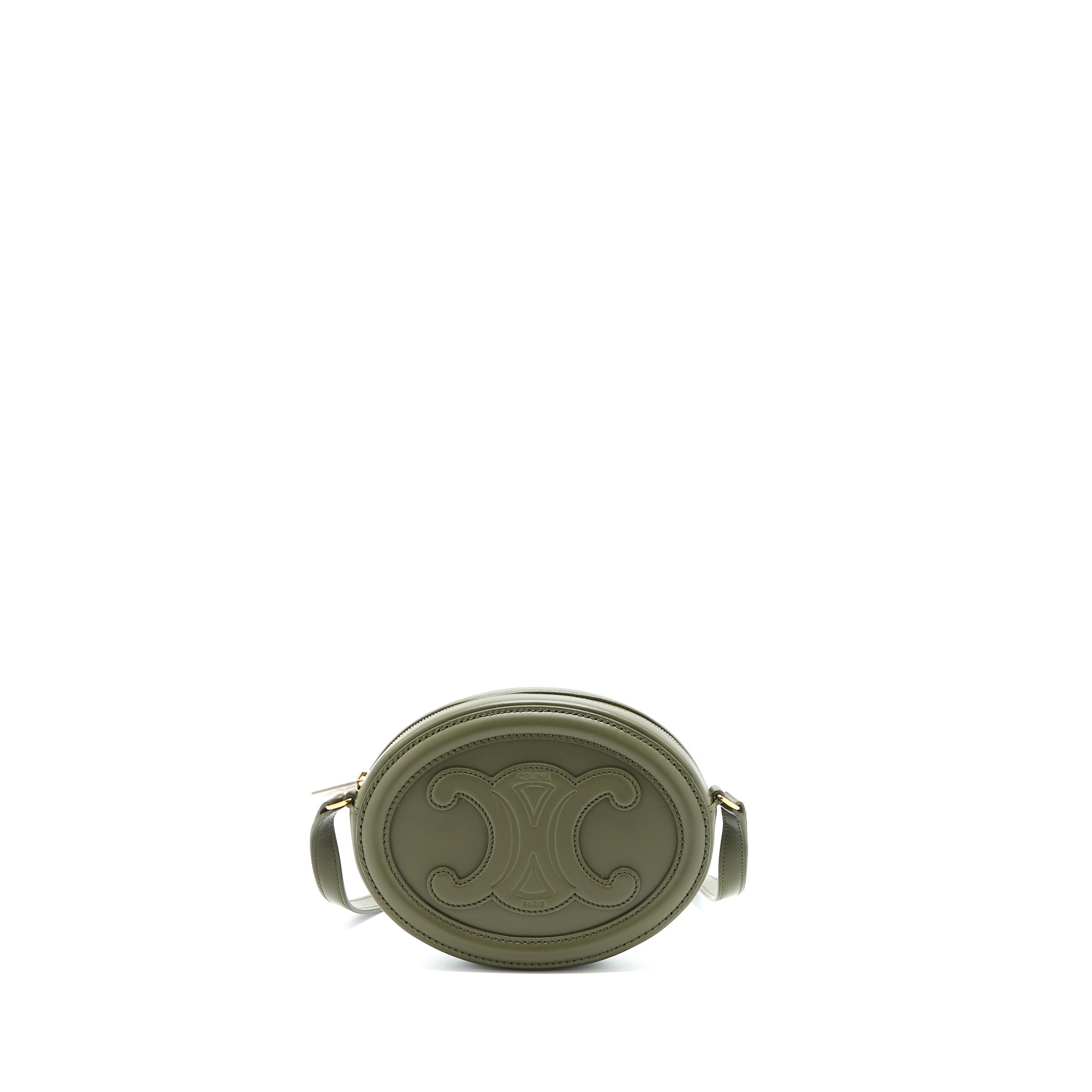 Celine Crossbody Oval Purse Calfskin Olive Green GHW