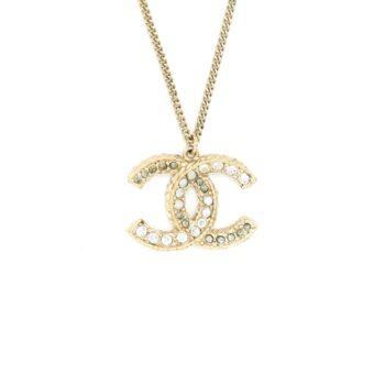 Chanel CC Logo With Crystal Necklace Light Gold Tone