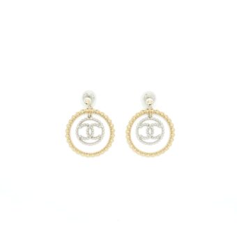 Chanel Giant CC Logo And Round Earrings Silver/Light Gold Tone